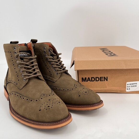 Madden REMPPR Wingtip Boots Size 9.5 Olive Suede Brogue Zip Lace-Up Ankle Boot main image 9